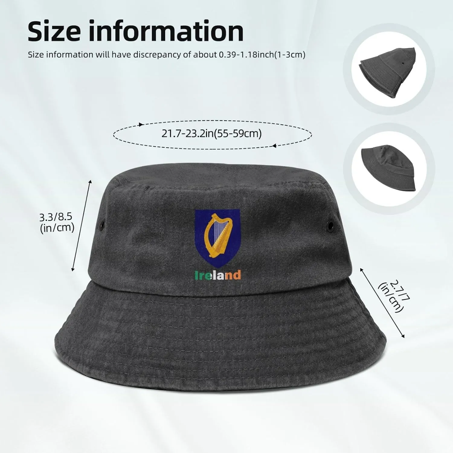 National Emblem Lithuania Lithuanian Washed Denim Bucket Hats Wide Brim Fishing Cap Cotton Hat