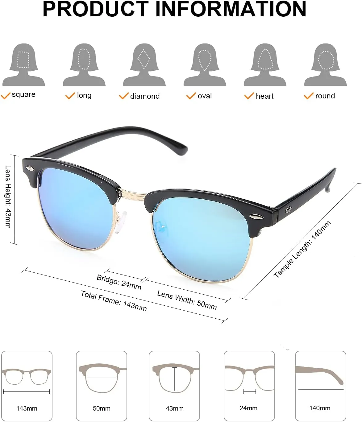 OKH Polarized Sunglasses for Women and Men Semi Rimless Frame 100% UV Protection Retro Driving Sun Glasses