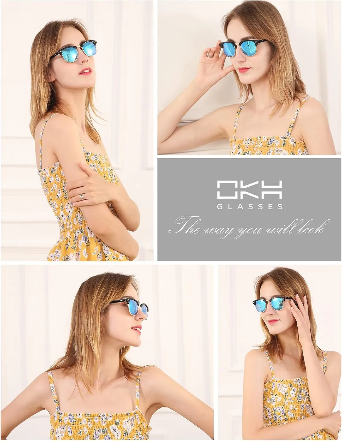OKH Polarized Sunglasses for Women and Men Semi Rimless Frame 100% UV Protection Retro Driving Sun Glasses