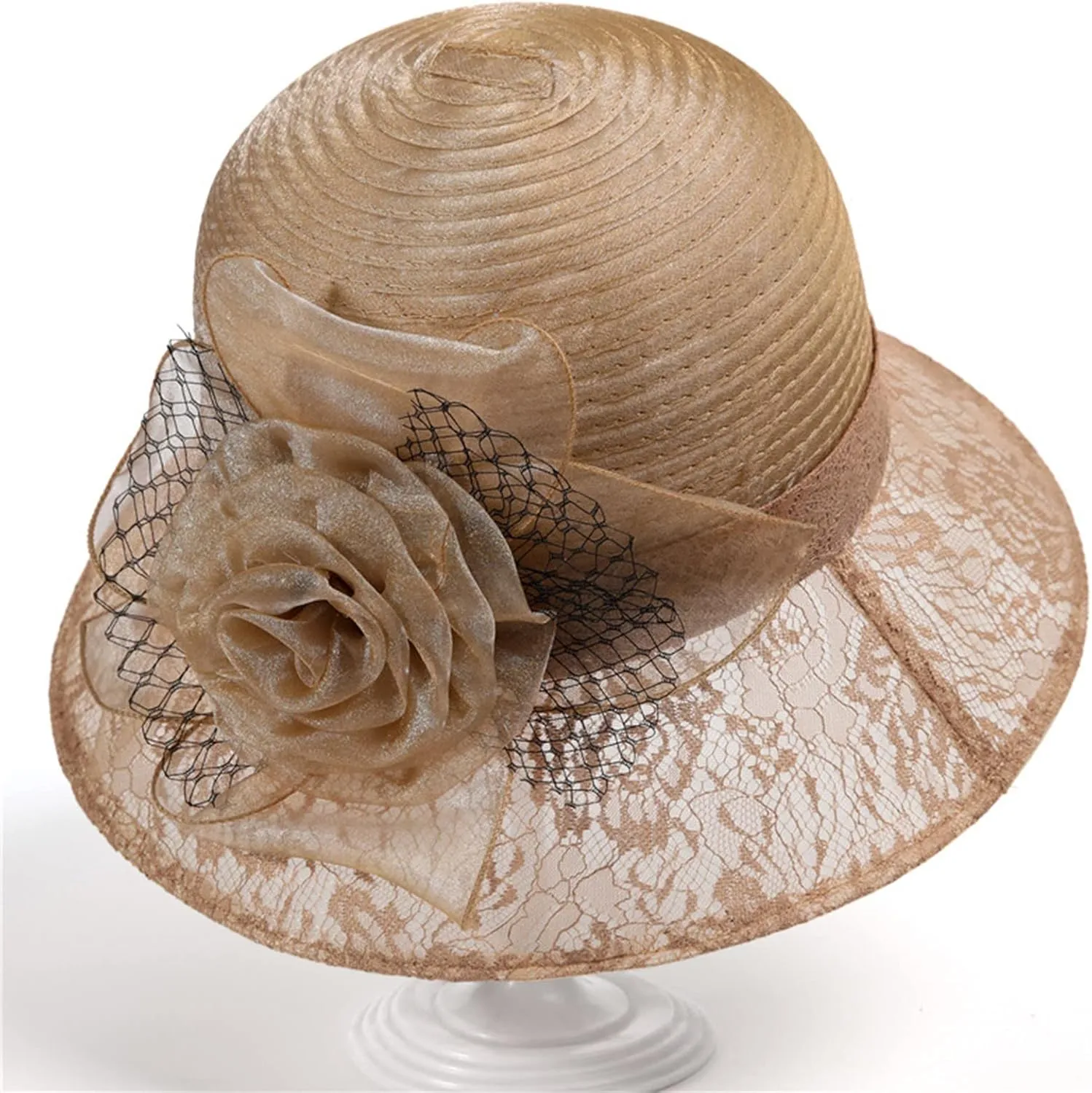 Organza Derby Church Hats for Women Elegant Fascinators Hats Cocktail Tea Party Summer Sun Hat Flowers Wide Brim Hat
