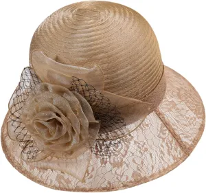 Organza Derby Church Hats for Women Elegant Fascinators Hats Cocktail Tea Party Summer Sun Hat Flowers Wide Brim Hat
