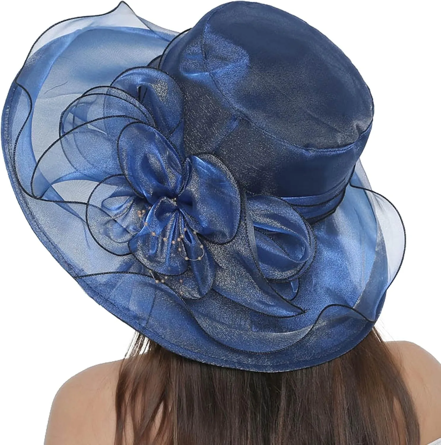 Organza Kentucky Church Fascinator Wedding Tea Cocktail Party Derby Hats for Women Flower Elegant Wide Brim Sun Hat