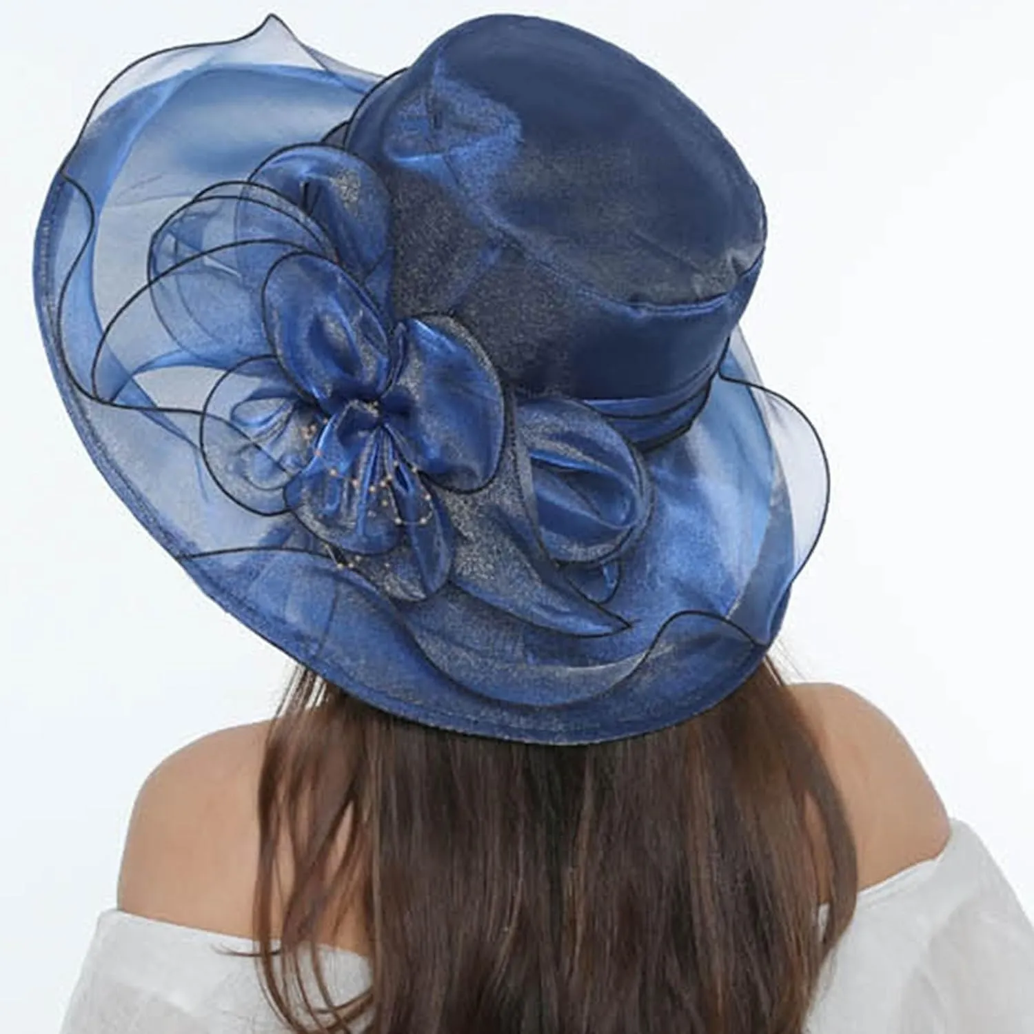 Organza Kentucky Church Fascinator Wedding Tea Cocktail Party Derby Hats for Women Flower Elegant Wide Brim Sun Hat