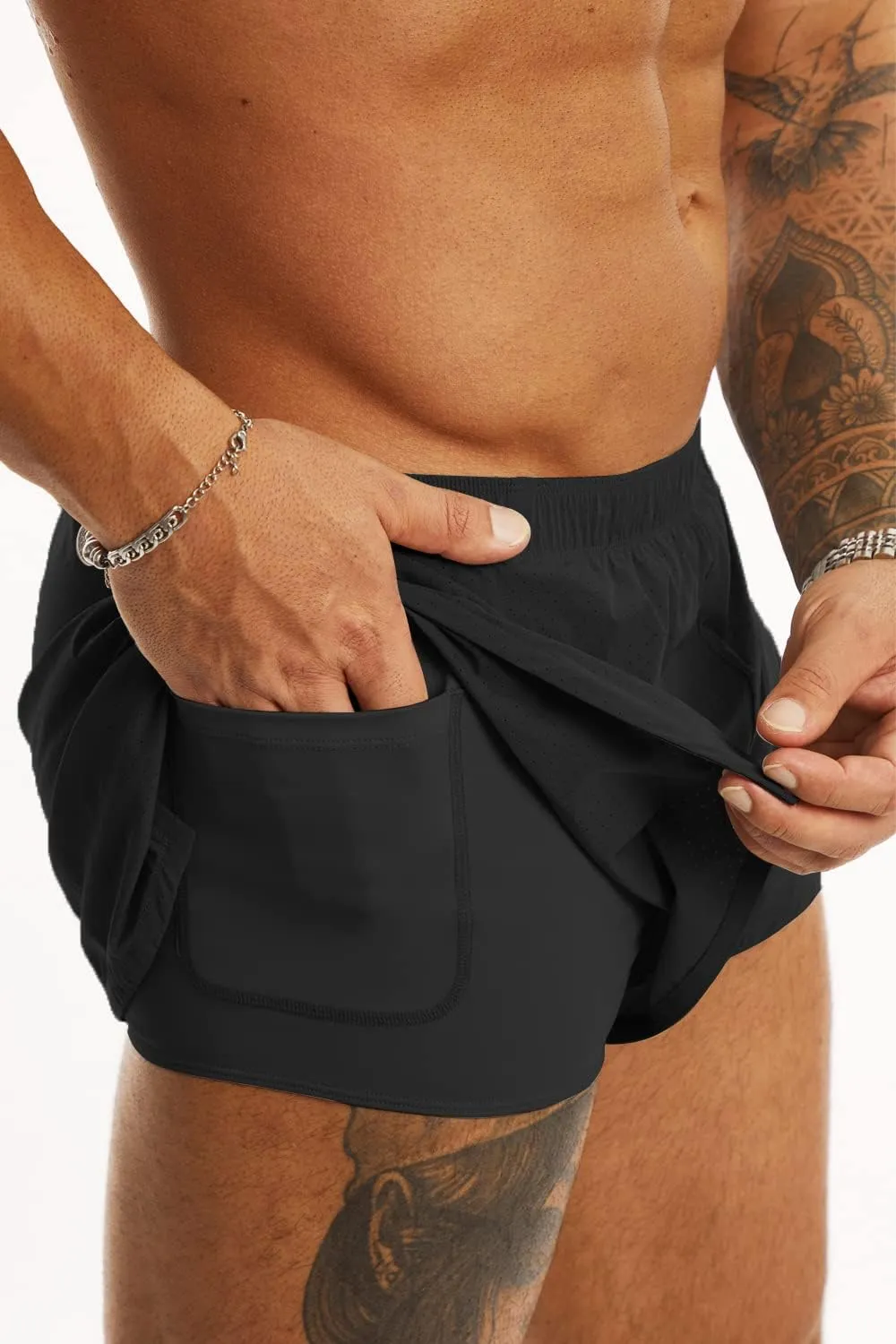 Ouber Men's Running Shorts with Liner 2'' Workout Shorts Bodybuilding Side Split Mesh Gym Shorts