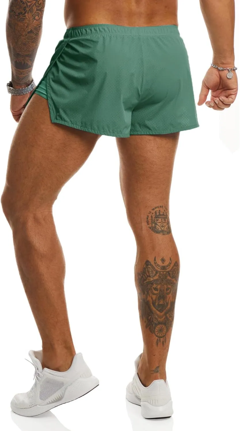 Ouber Men's Running Shorts with Liner 2'' Workout Shorts Bodybuilding Side Split Mesh Gym Shorts