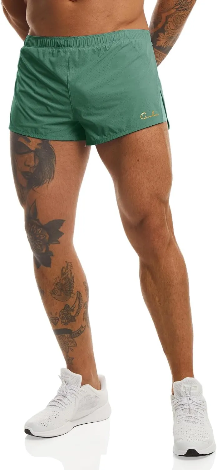 Ouber Men's Running Shorts with Liner 2'' Workout Shorts Bodybuilding Side Split Mesh Gym Shorts