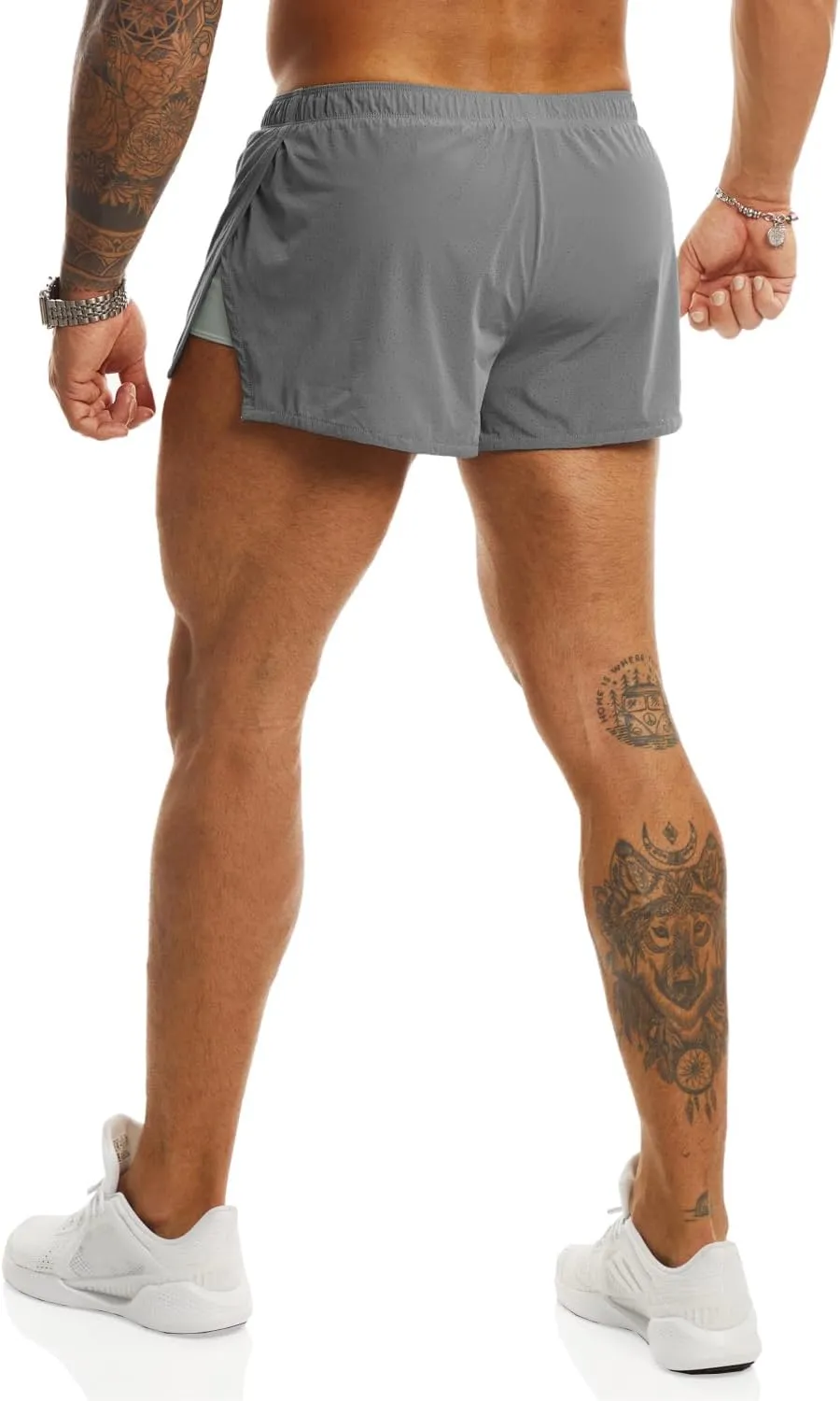 Ouber Men's Running Shorts with Liner 2'' Workout Shorts Bodybuilding Side Split Mesh Gym Shorts