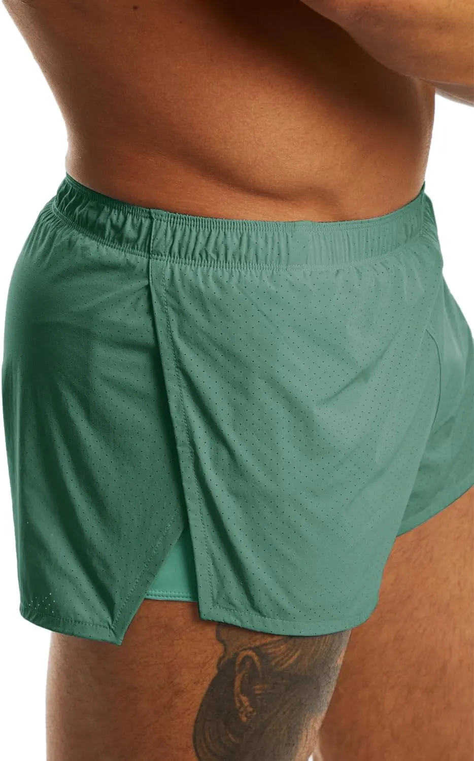 Ouber Men's Running Shorts with Liner 2'' Workout Shorts Bodybuilding Side Split Mesh Gym Shorts