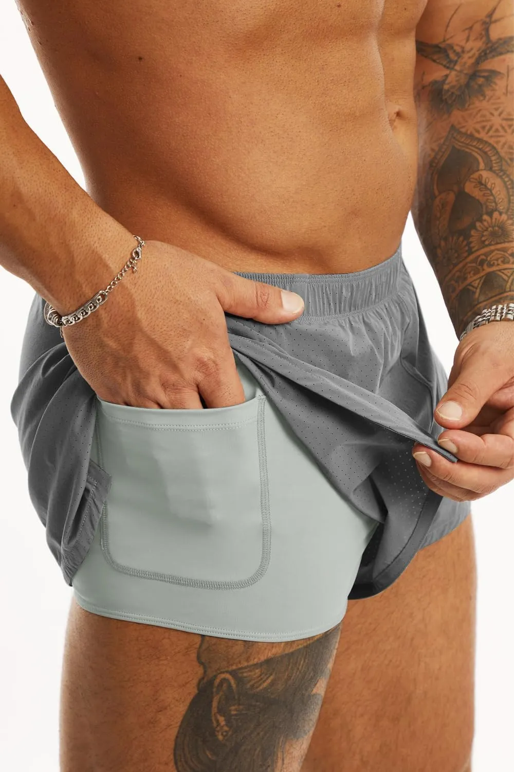 Ouber Men's Running Shorts with Liner 2'' Workout Shorts Bodybuilding Side Split Mesh Gym Shorts