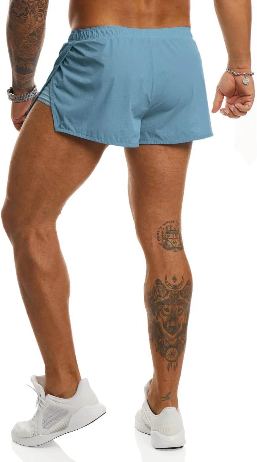 Ouber Men's Running Shorts with Liner 2'' Workout Shorts Bodybuilding Side Split Mesh Gym Shorts