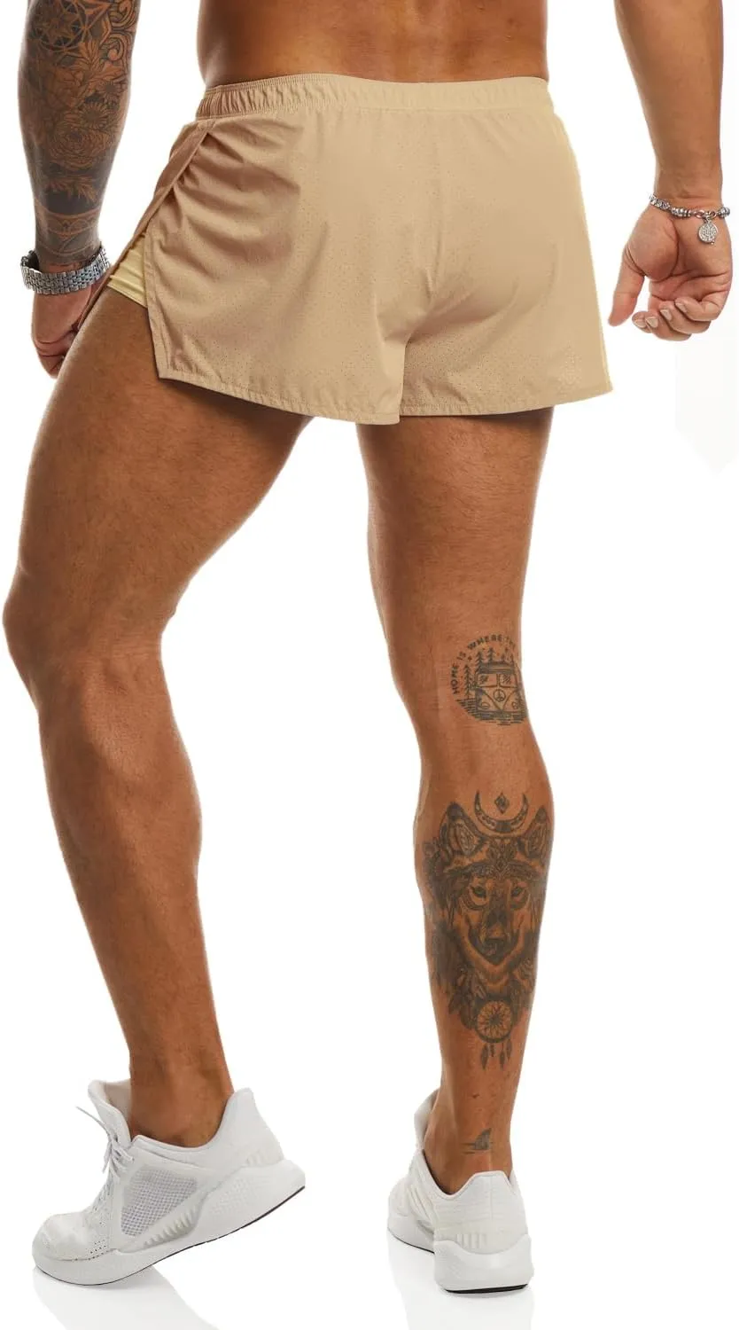 Ouber Men's Running Shorts with Liner 2'' Workout Shorts Bodybuilding Side Split Mesh Gym Shorts