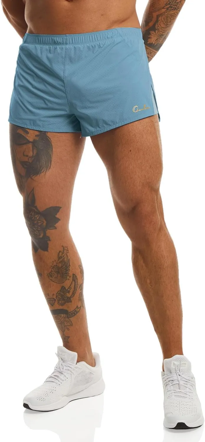 Ouber Men's Running Shorts with Liner 2'' Workout Shorts Bodybuilding Side Split Mesh Gym Shorts