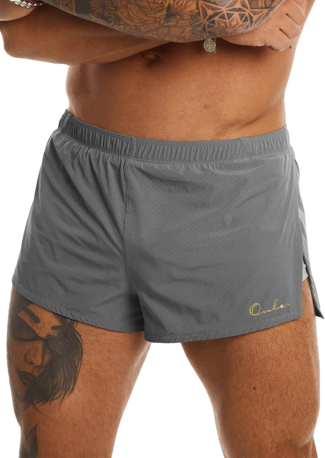 Ouber Men's Running Shorts with Liner 2'' Workout Shorts Bodybuilding Side Split Mesh Gym Shorts