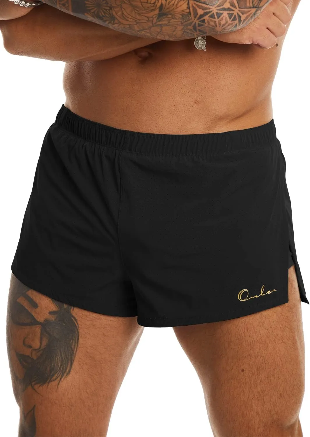Ouber Men's Running Shorts with Liner 2'' Workout Shorts Bodybuilding Side Split Mesh Gym Shorts