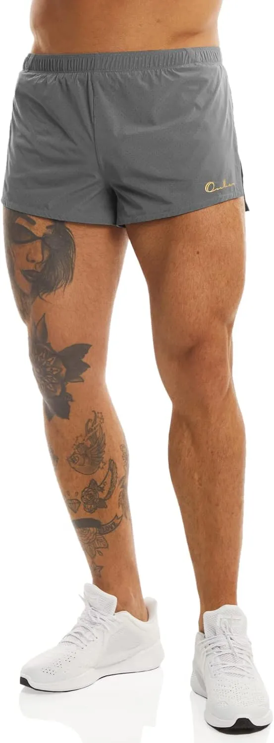 Ouber Men's Running Shorts with Liner 2'' Workout Shorts Bodybuilding Side Split Mesh Gym Shorts