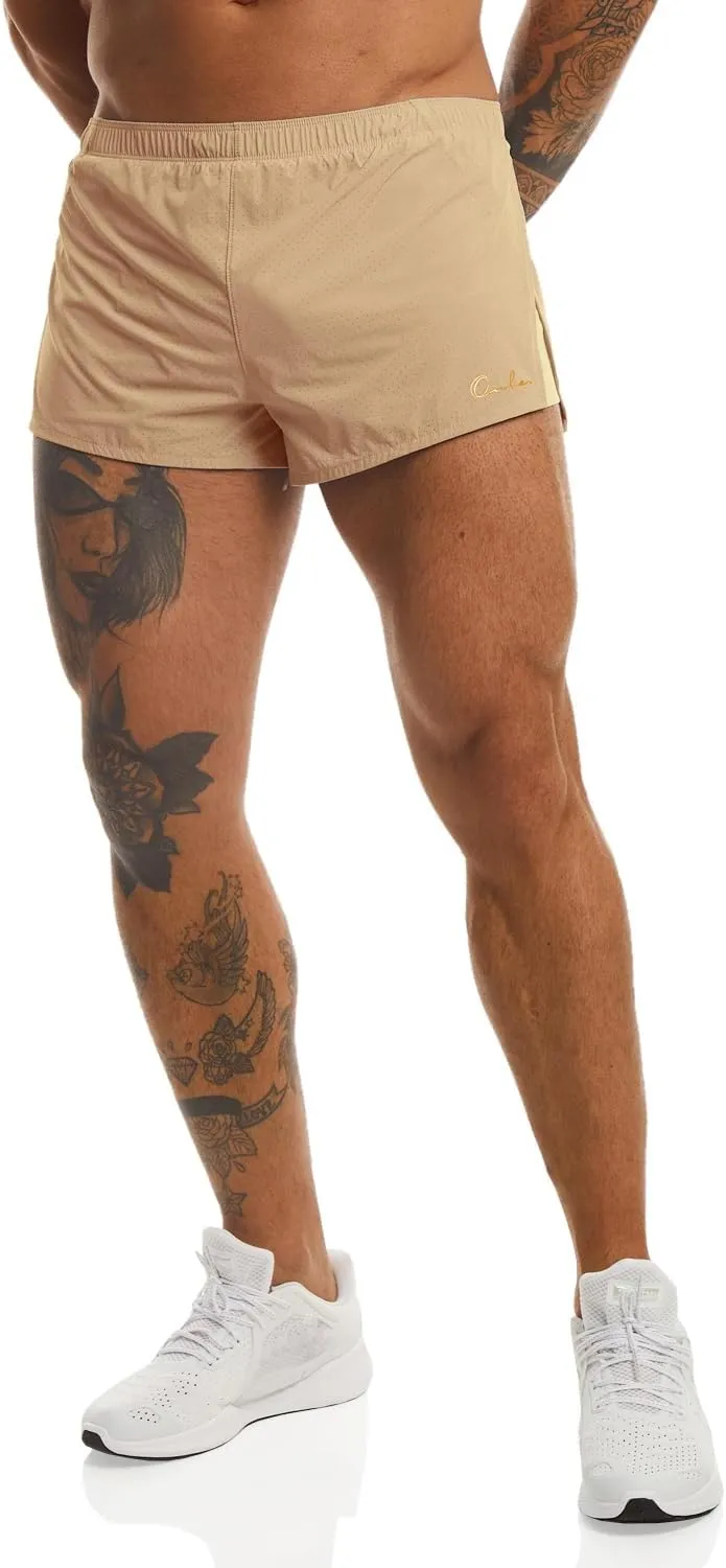 Ouber Men's Running Shorts with Liner 2'' Workout Shorts Bodybuilding Side Split Mesh Gym Shorts