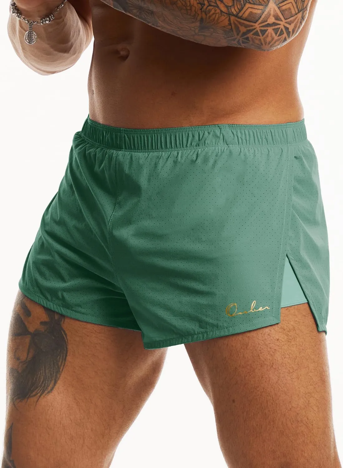 Ouber Men's Running Shorts with Liner 2'' Workout Shorts Bodybuilding Side Split Mesh Gym Shorts