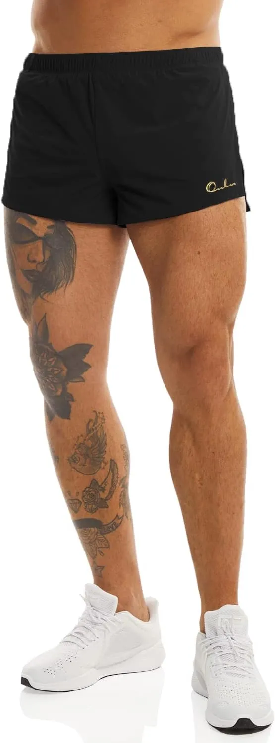 Ouber Men's Running Shorts with Liner 2'' Workout Shorts Bodybuilding Side Split Mesh Gym Shorts