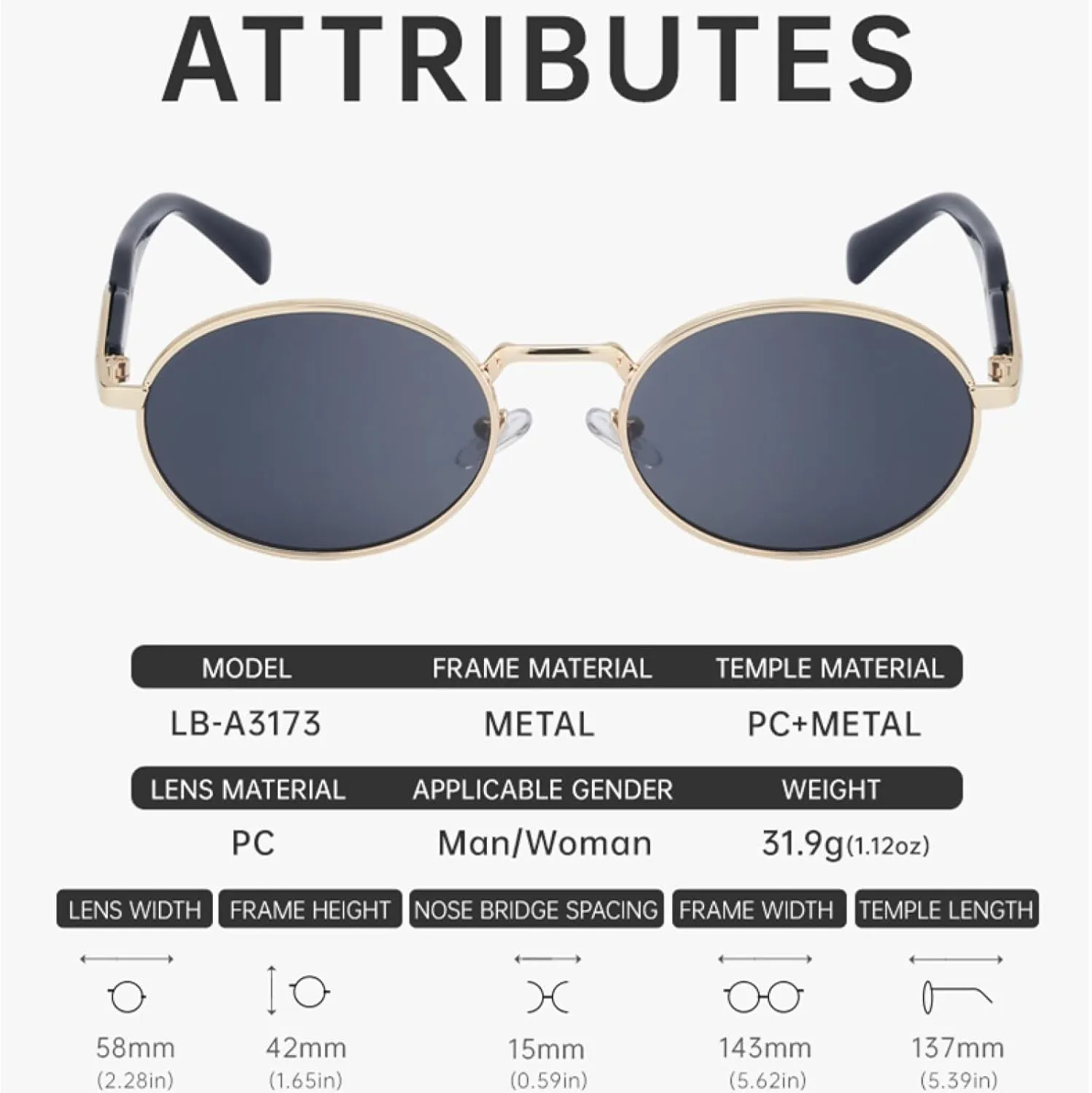 Oval Metal Frame Sunglasses for Women Men Fashion Small Round Punk Vintage Uv400