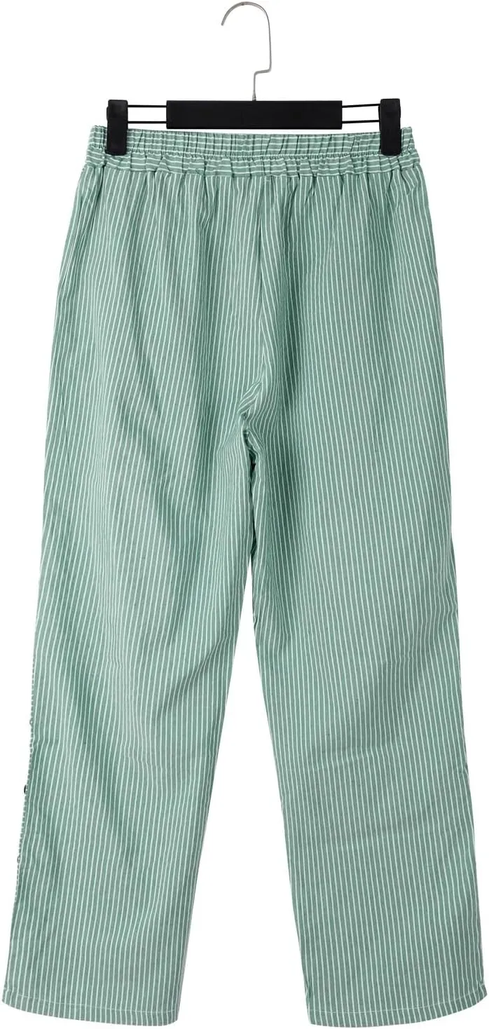 Pants for Women Olzeep Classy Striped Side Pocket Pants Women's Stripe Button Casual Loose Cotton Linen Pants