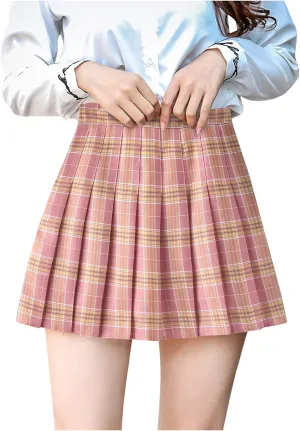 Plaid Pleated Skirt for Women Side Zipper High Waist Summer Casual A-line Mini Skirts Classic Uniform Skirt