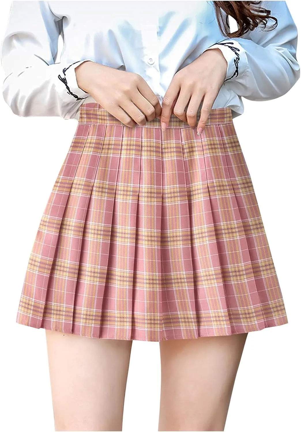 Plaid Pleated Skirt for Women Side Zipper High Waist Summer Casual A-line Mini Skirts Classic Uniform Skirt