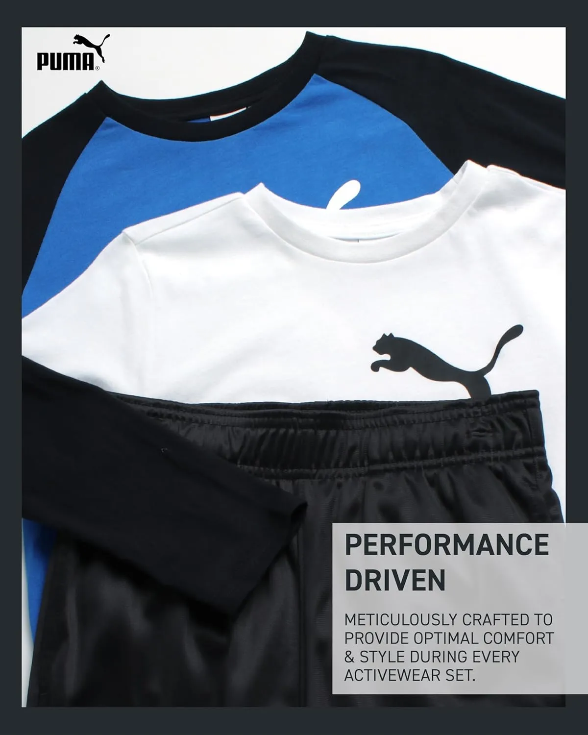 PUMA Boys' Pants Set - 3 Piece Tricot Jogger Pants and T-Shirt Set - Boys Activewear Set (4-16)