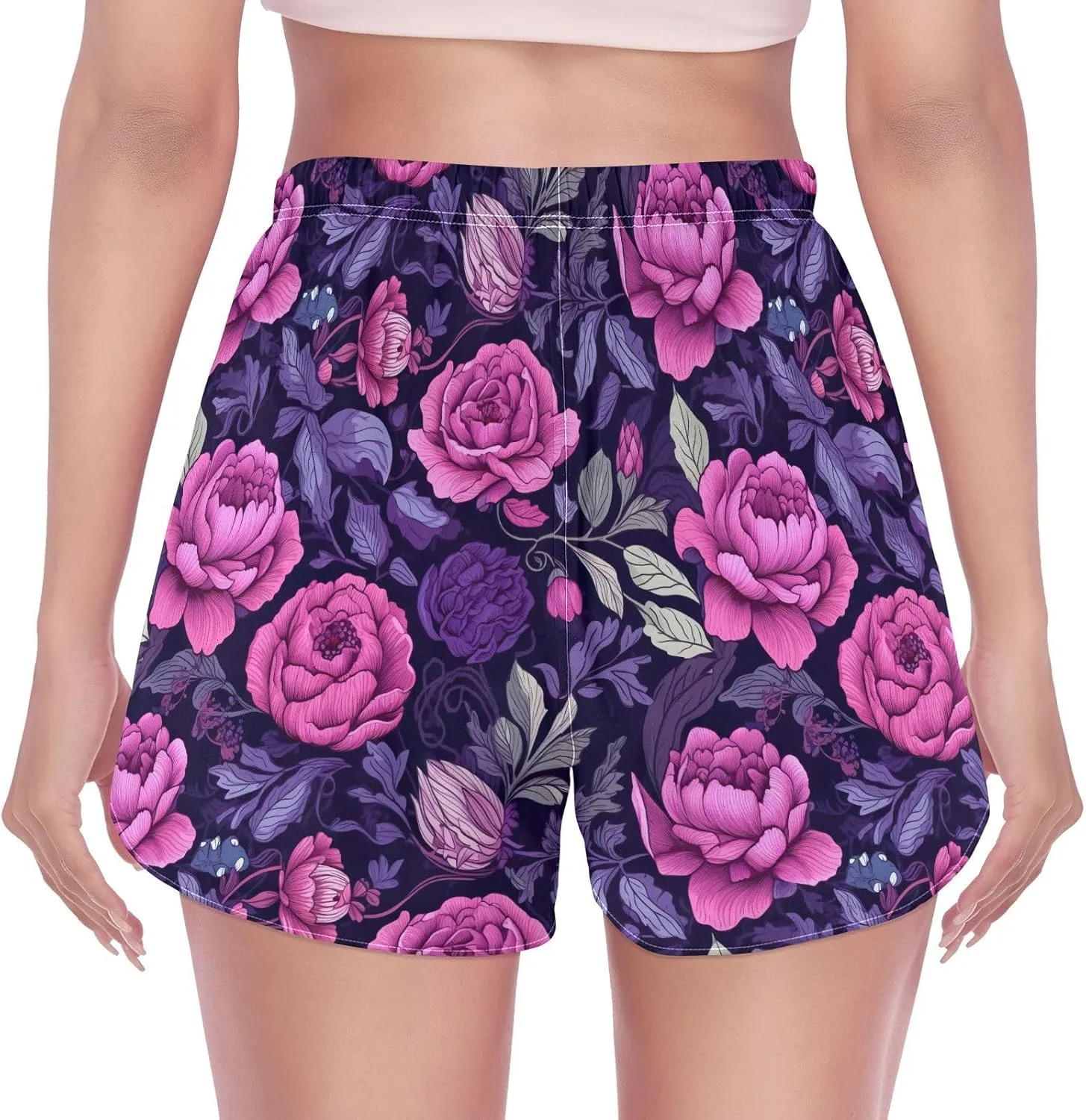Purple Floral Flowers Women's Athletic Shorts Quick Dry Board Shorts Summer Shorts