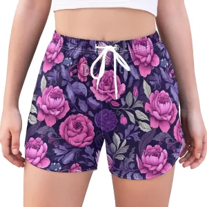 Purple Floral Flowers Women's Athletic Shorts Quick Dry Board Shorts Summer Shorts