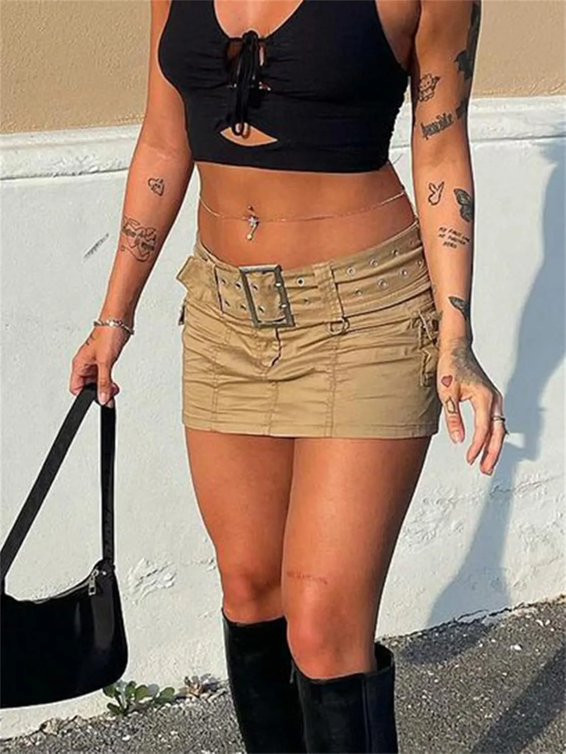 Raruxxin Women Y2k Pleated Skirt Bodycon Low Waist Ruched A-Line Mini Skirt Y2k Preppy Style School Uniform Casual Streetwear
