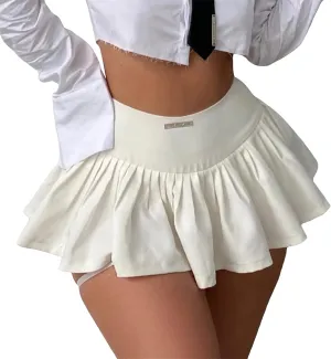 Raruxxin Women Y2k Pleated Skirt Bodycon Low Waist Ruched A-Line Mini Skirt Y2k Preppy Style School Uniform Casual Streetwear