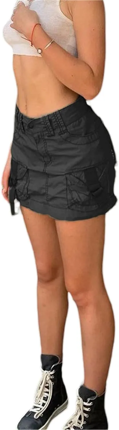 Raruxxin Women Y2k Pleated Skirt Bodycon Low Waist Ruched A-Line Mini Skirt Y2k Preppy Style School Uniform Casual Streetwear