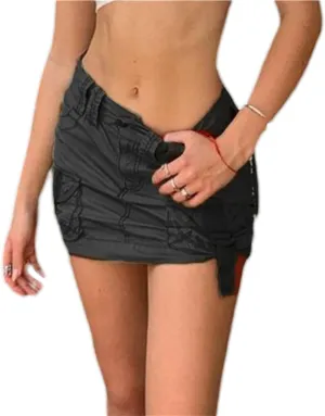 Raruxxin Women Y2k Pleated Skirt Bodycon Low Waist Ruched A-Line Mini Skirt Y2k Preppy Style School Uniform Casual Streetwear