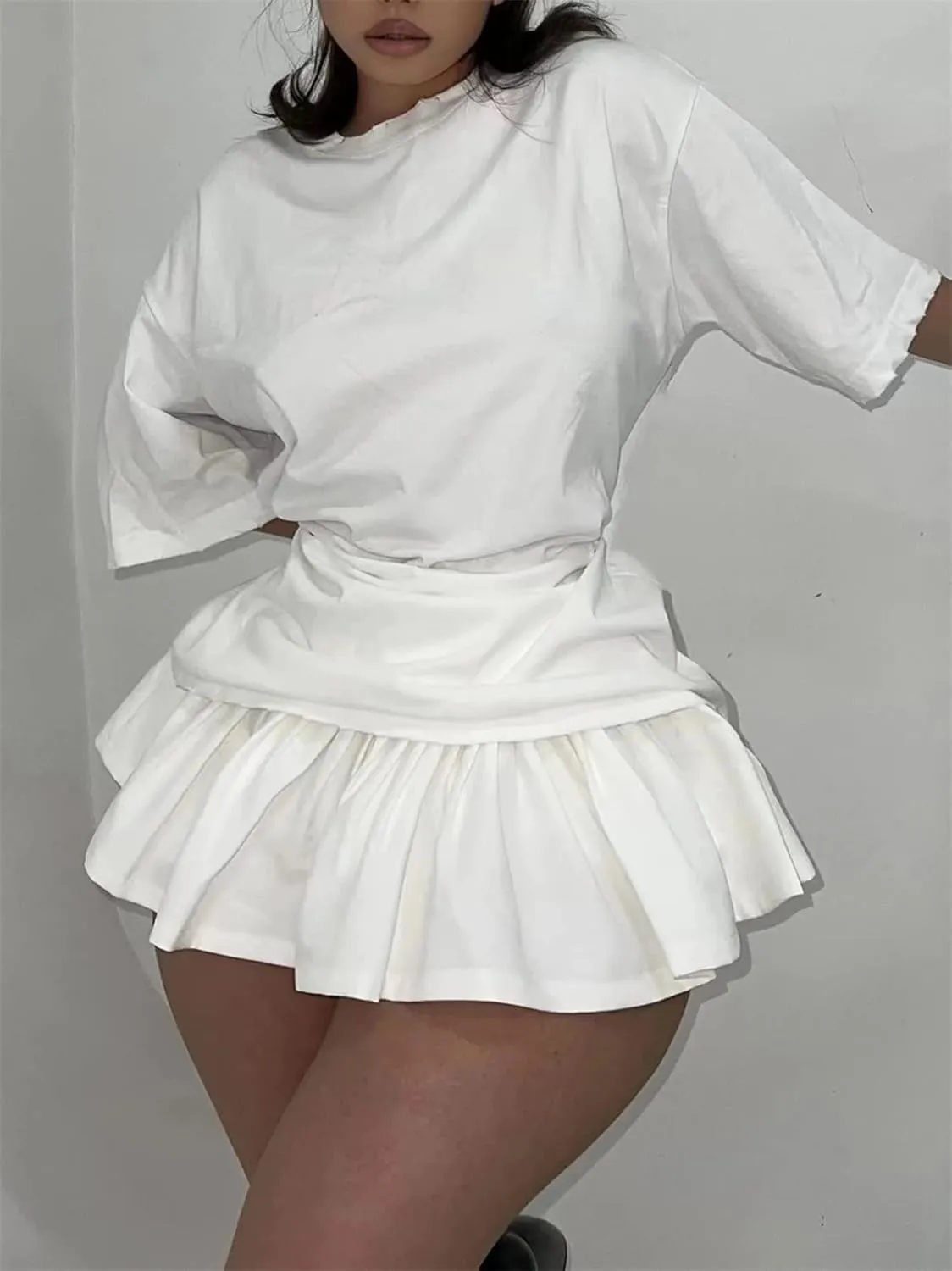Raruxxin Women Y2k Pleated Skirt Bodycon Low Waist Ruched A-Line Mini Skirt Y2k Preppy Style School Uniform Casual Streetwear
