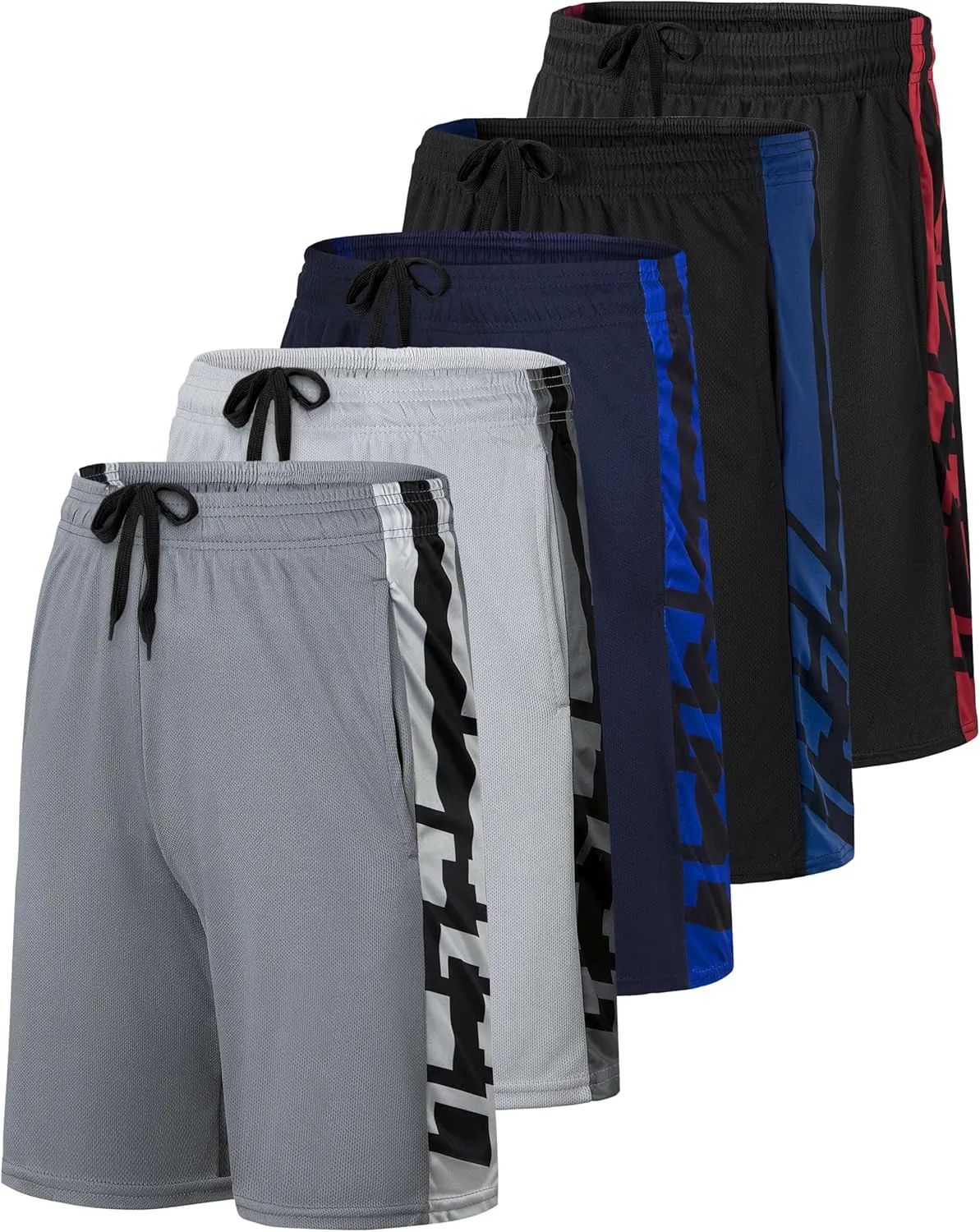 Real Essentials 5 Pack: Men's Mesh Athletic Basketball Shorts Quick Dry Activewear with Pockets