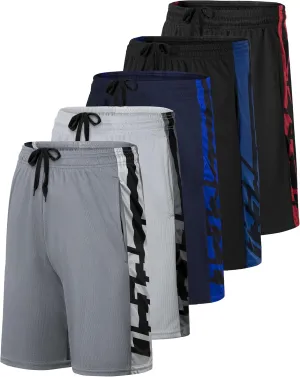 Real Essentials 5 Pack: Men's Mesh Athletic Basketball Shorts Quick Dry Activewear with Pockets