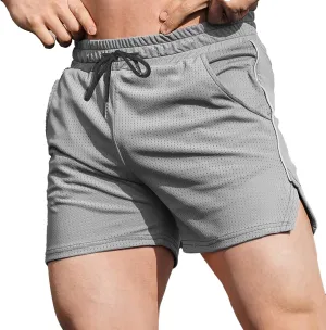 Running Shorts for Men Solid Color Gym Shorts Elastic Waist Drawstring Workout Shorts Mesh Breathable Quick-Dry Shorts