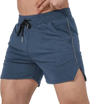 Running Shorts for Men Solid Color Gym Shorts Elastic Waist Drawstring Workout Shorts Mesh Breathable Quick-Dry Shorts