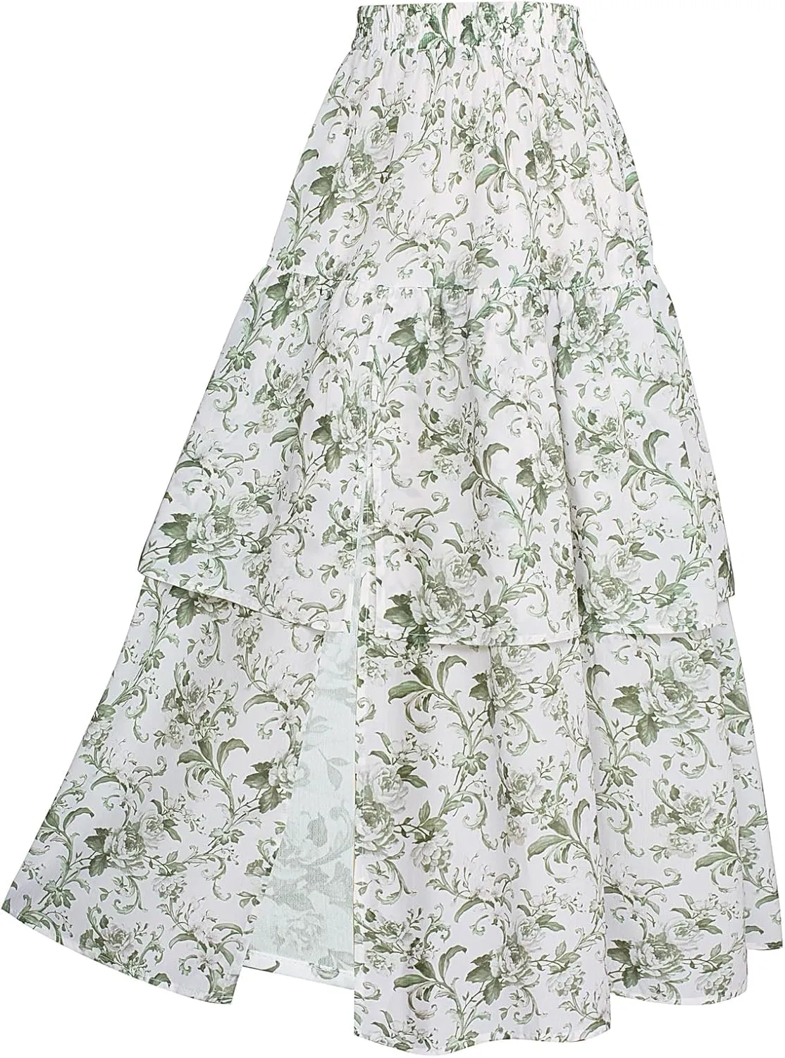 Scarlet Darkness Long Skirts for Women Floral Tiered Slit Flowy Skirt with Pockets