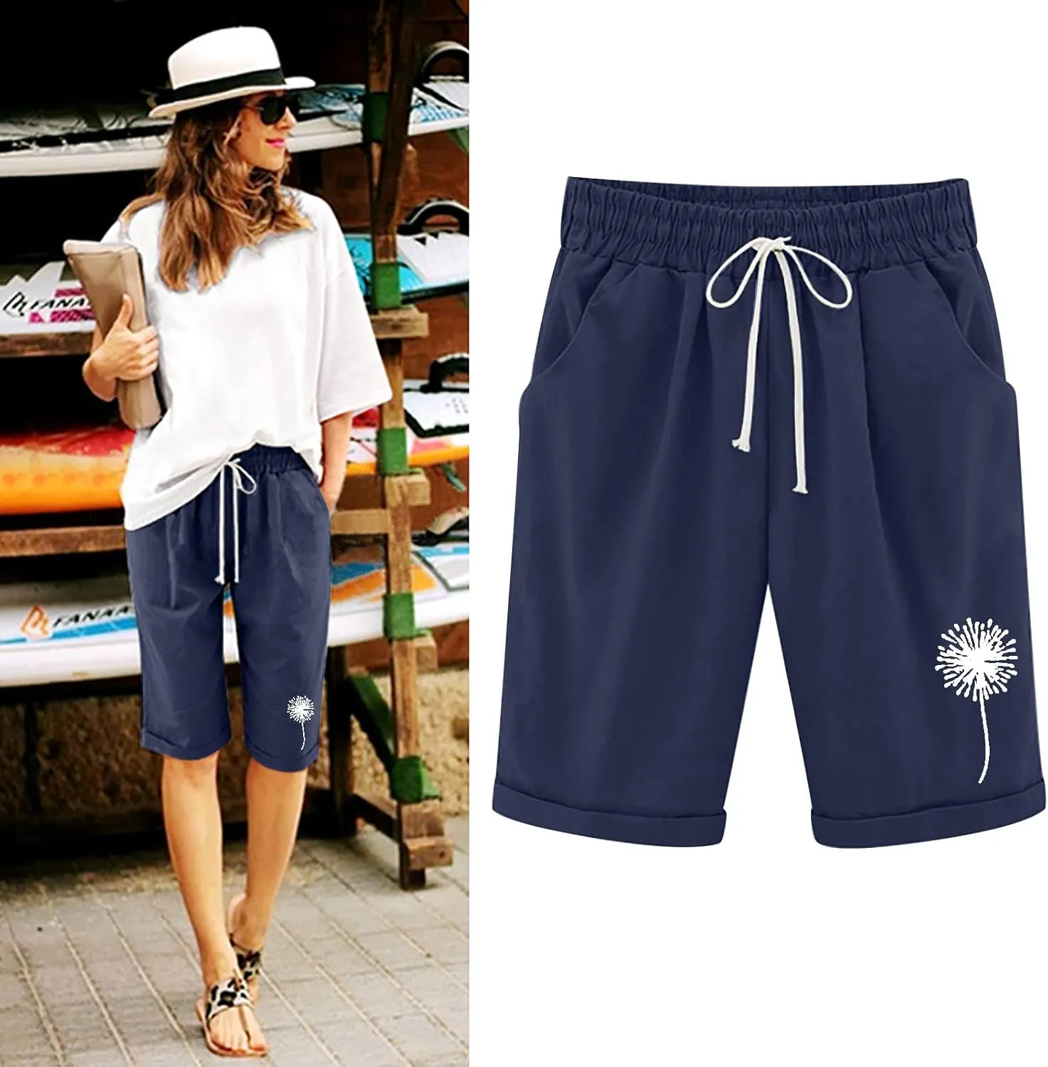 sdbrld Bermuda Shorts for Women,Womens Bermuda Shorts Casual Summer Drawstring Shorts High Waisted Cotton Athletic Shorts
