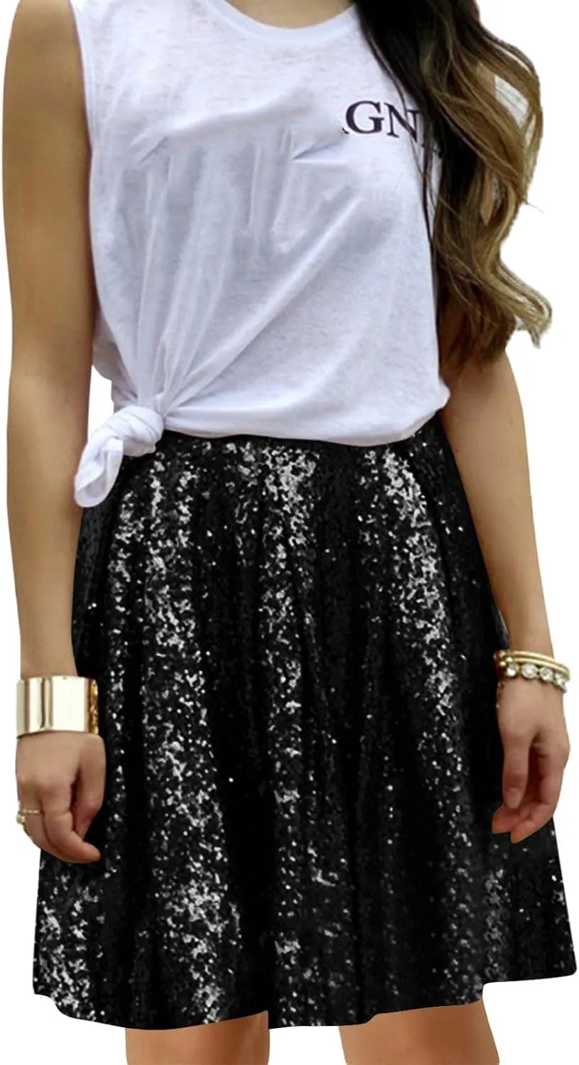 Sequin Skirt for Women Sparkly Glitter Mini Skirt Latin Women Dance Sexy Sparkly Skirt Shiny Skirt Night Black