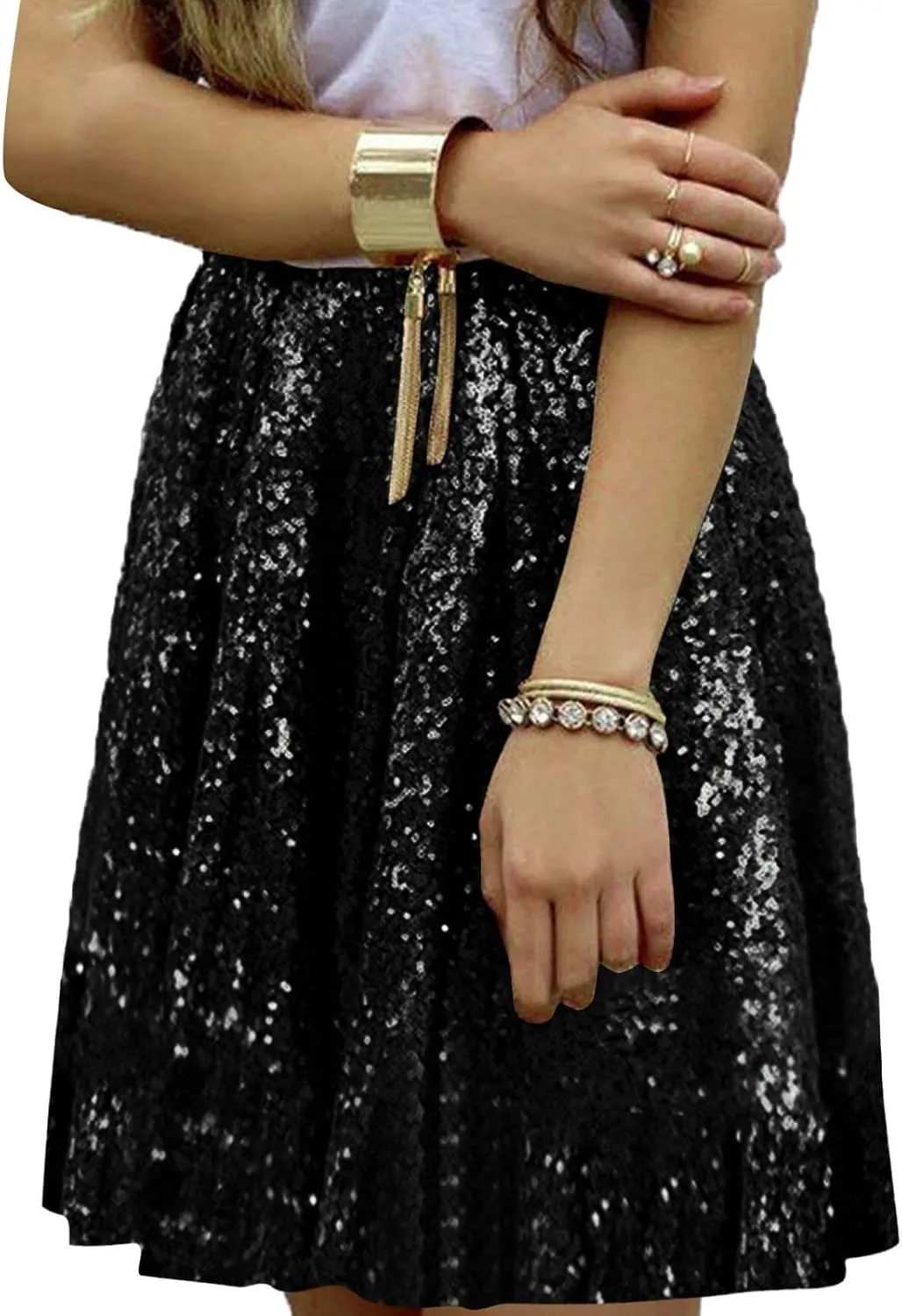 Sequin Skirt for Women Sparkly Glitter Mini Skirt Latin Women Dance Sexy Sparkly Skirt Shiny Skirt Night Black
