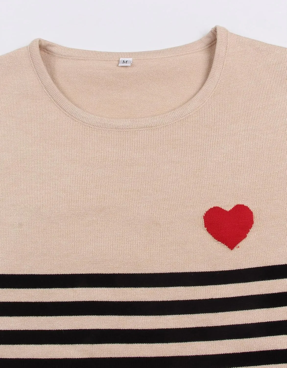 shermie Womens Stripes Sweaters Long Sleeve Crew Neck Casual Cute Heart Knitted Pullover Sweater