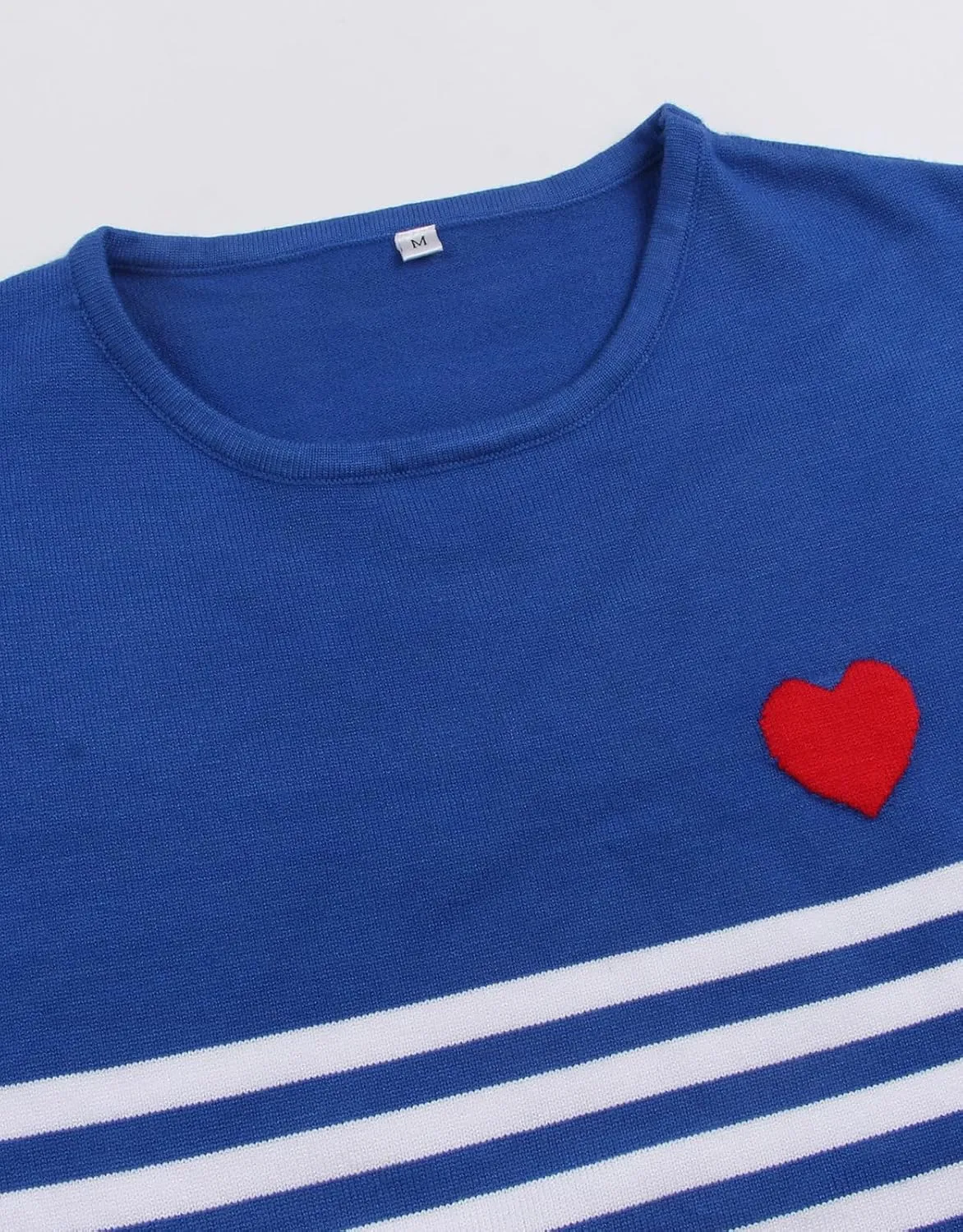 shermie Womens Stripes Sweaters Long Sleeve Crew Neck Casual Cute Heart Knitted Pullover Sweater
