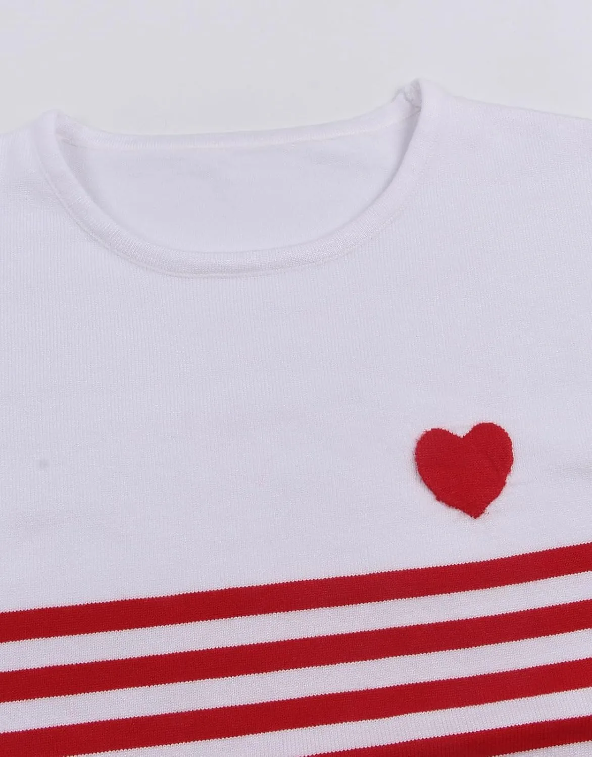 shermie Womens Stripes Sweaters Long Sleeve Crew Neck Casual Cute Heart Knitted Pullover Sweater