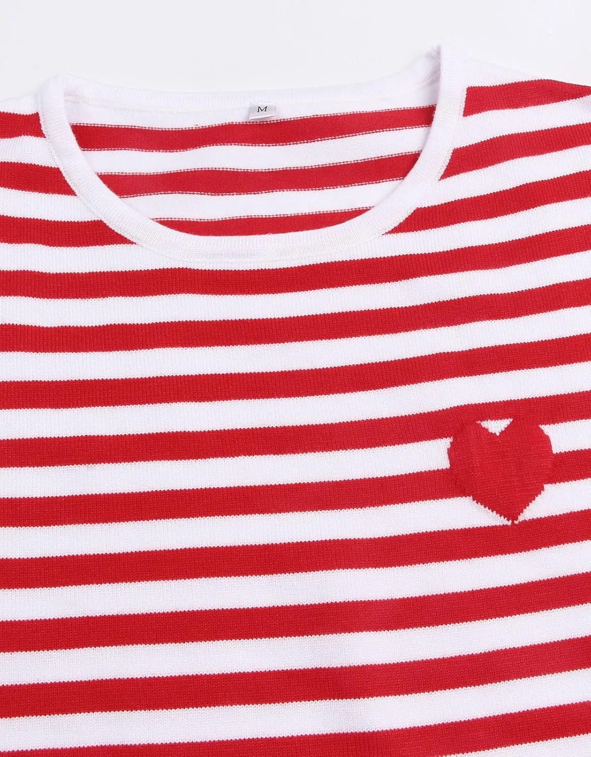 shermie Womens Stripes Sweaters Long Sleeve Crew Neck Casual Cute Heart Knitted Pullover Sweater