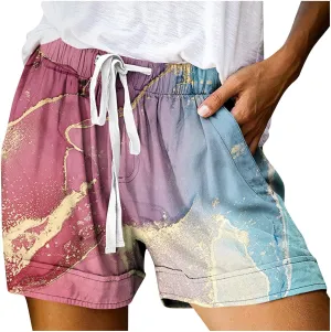 Shorts for Women Vintage Graphic Shorts for Ladies Drawstring Elastic Waist Shorts Gym Workout Shorts Summer Casual