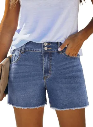 Sidefeel Women's Jean Shorts High Waisted Casual Stretchy Raw Hem Zimbaplatinum Jeans Summer Denim Shorts with Pockets