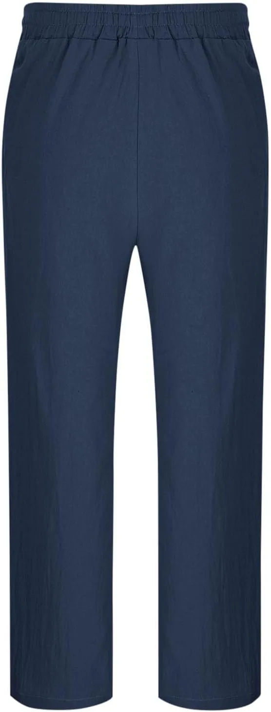 Sinzelimin Men's Cotton Linen Pants Drawstring Elastic Waist Baggy Casual Comfy Wide Leg Sweatpant Summer Beach Trouser