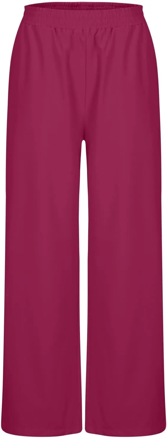 Sinzelimin Women's Wide Leg Sweatpant with Side Pocket Fashion Solid Color Elastic Waist Loose Yoga Pant Jogger Sport Trouser